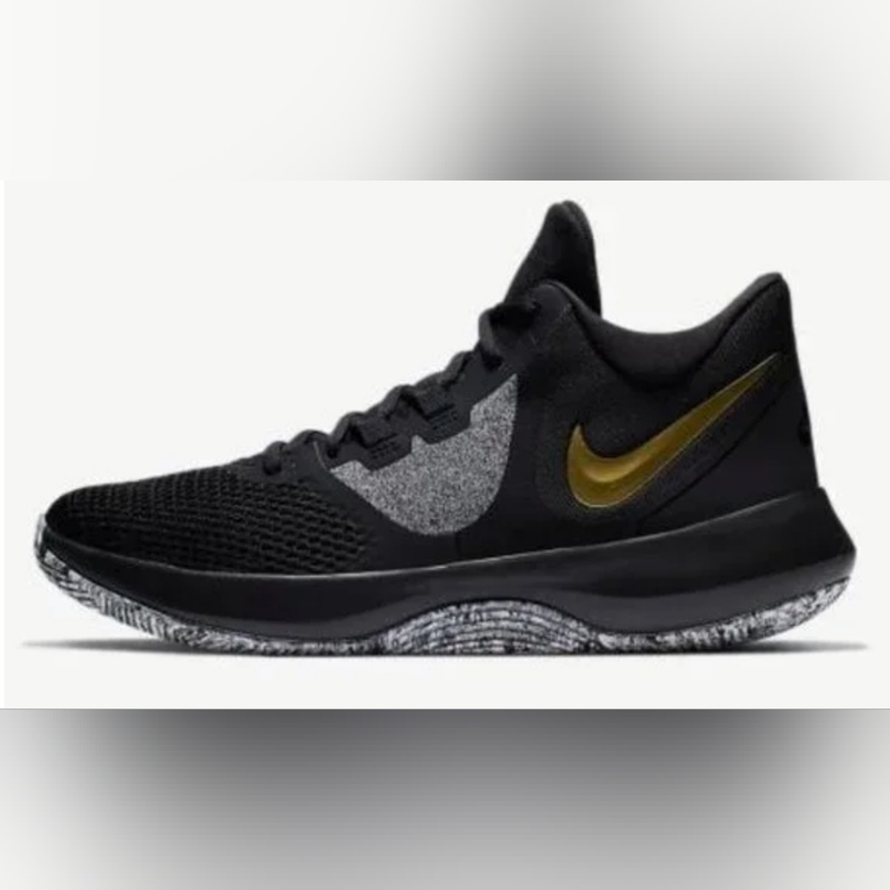 NIKE Air Precision II Black Metallic Gold White Mens Shoes Size 7